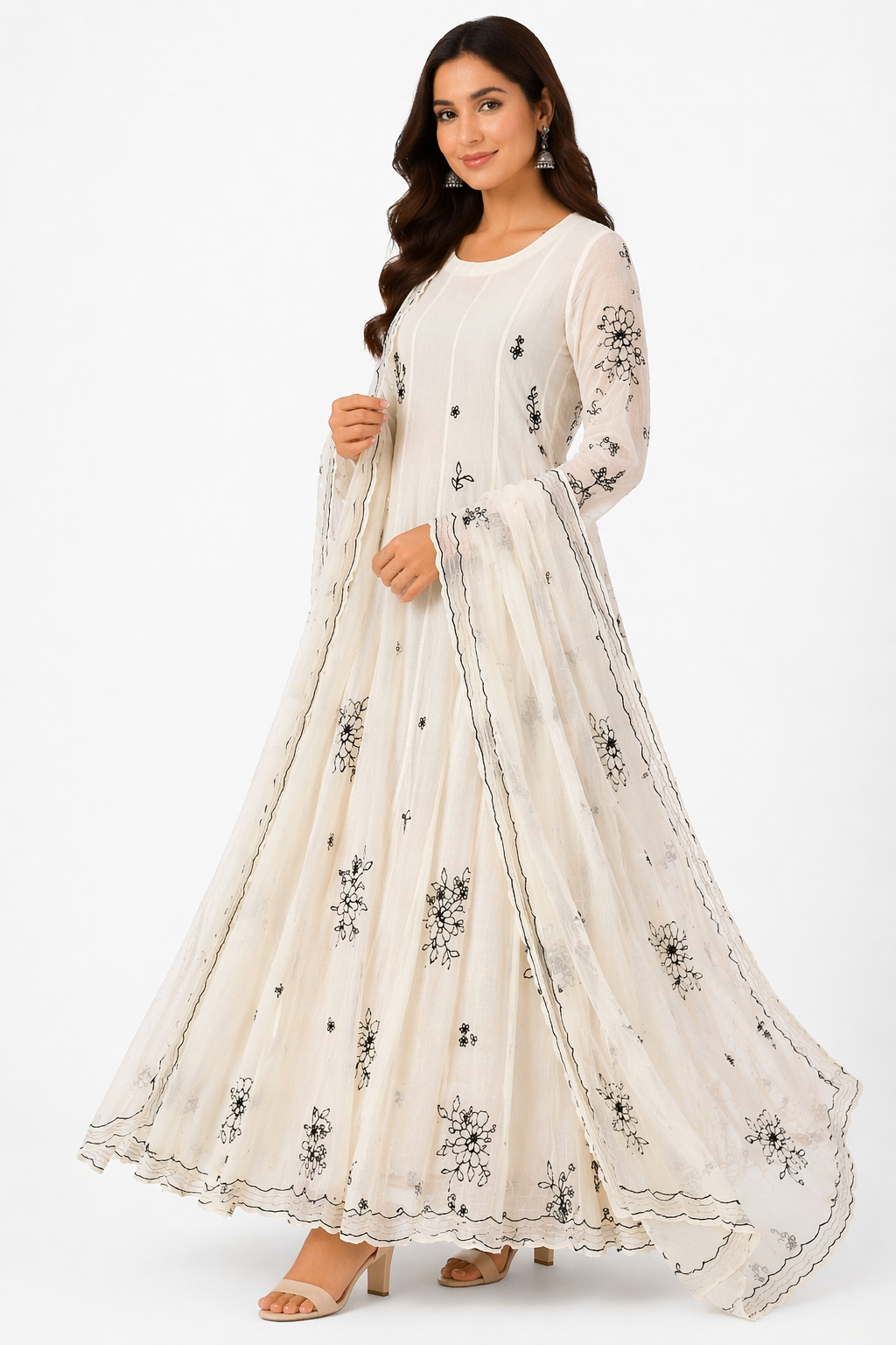 Off White Chanderi Anarkali |