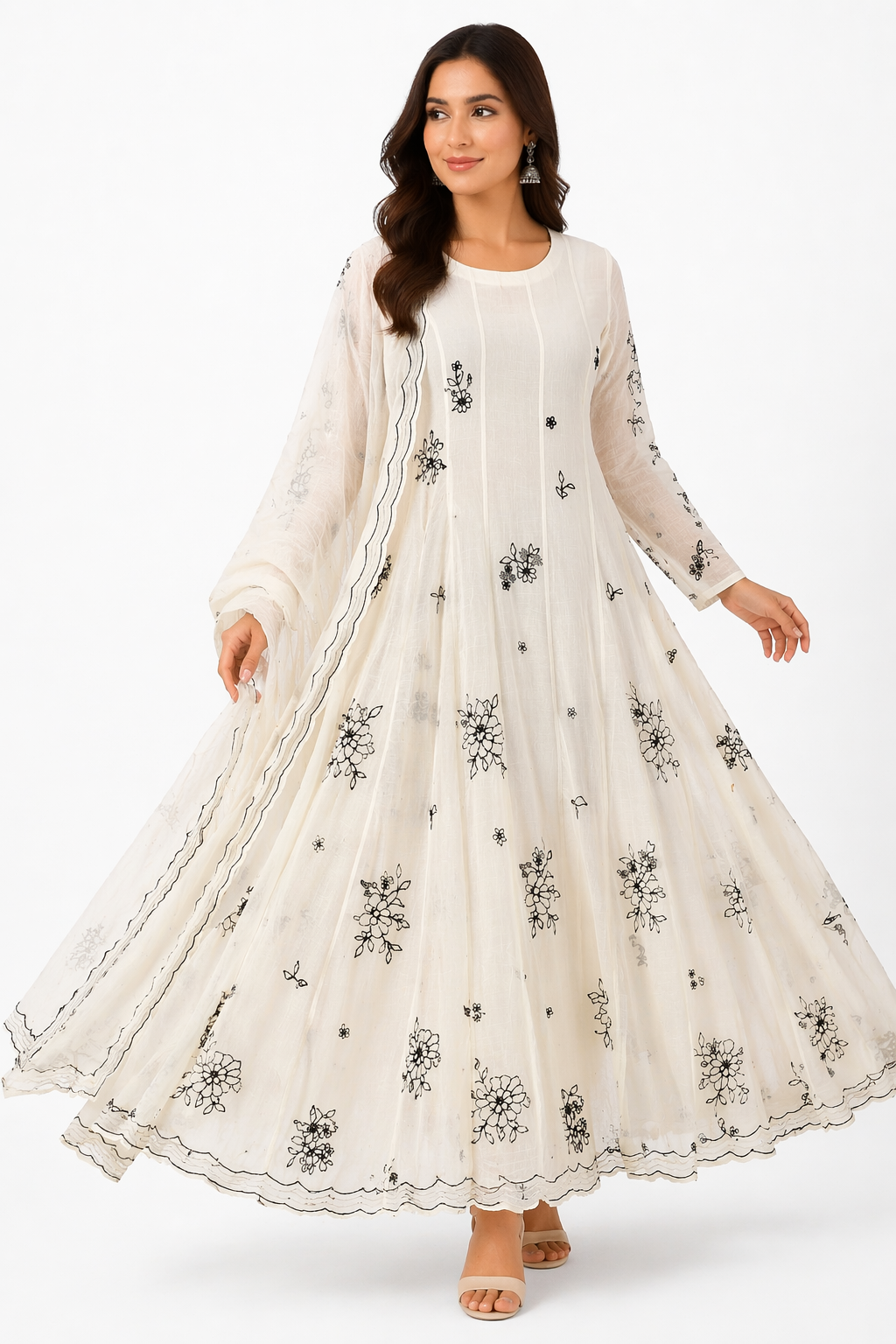 Off White Chanderi Anarkali |