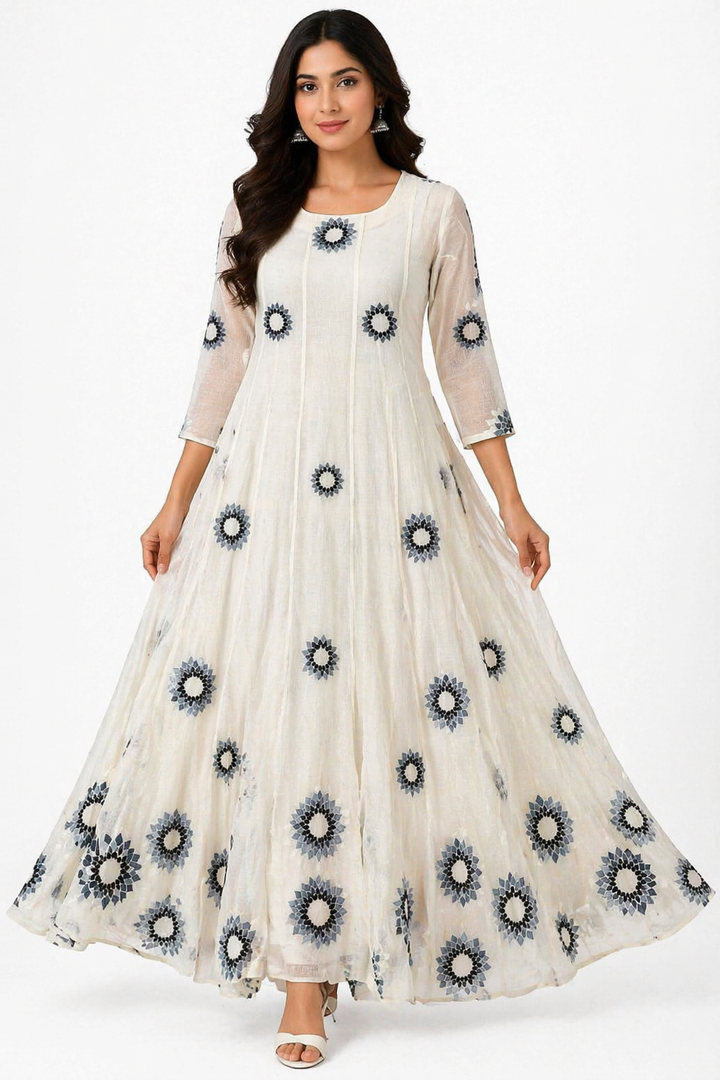 Off White Chanderi Anarkali with embroidery Work