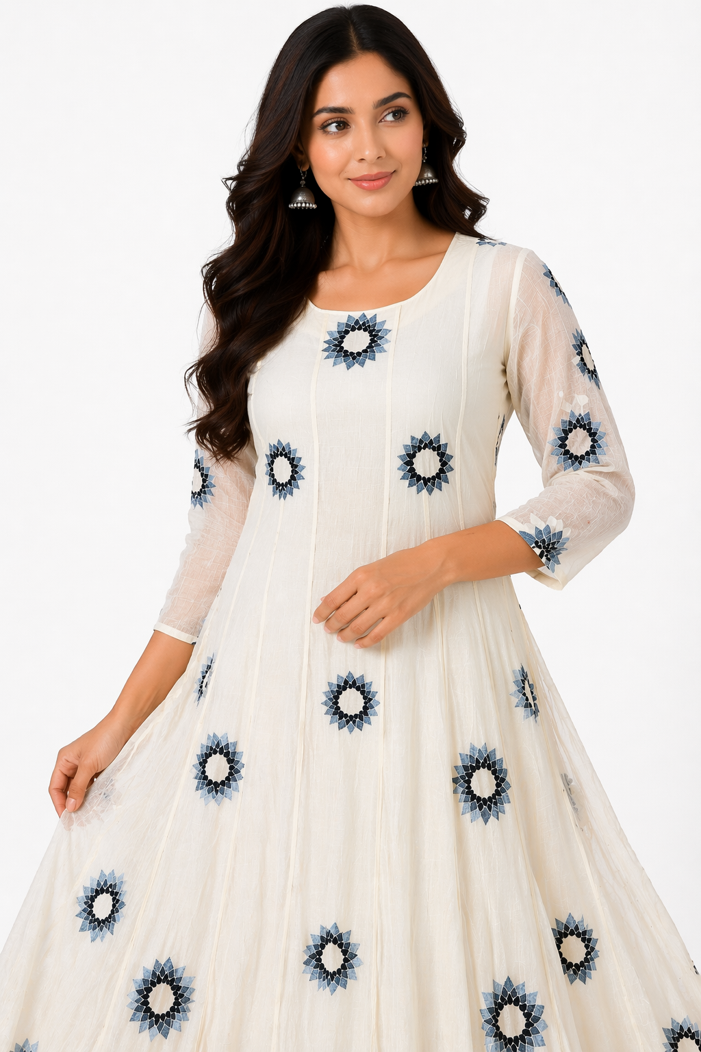 Off White Chanderi Anarkali with embroidery Work