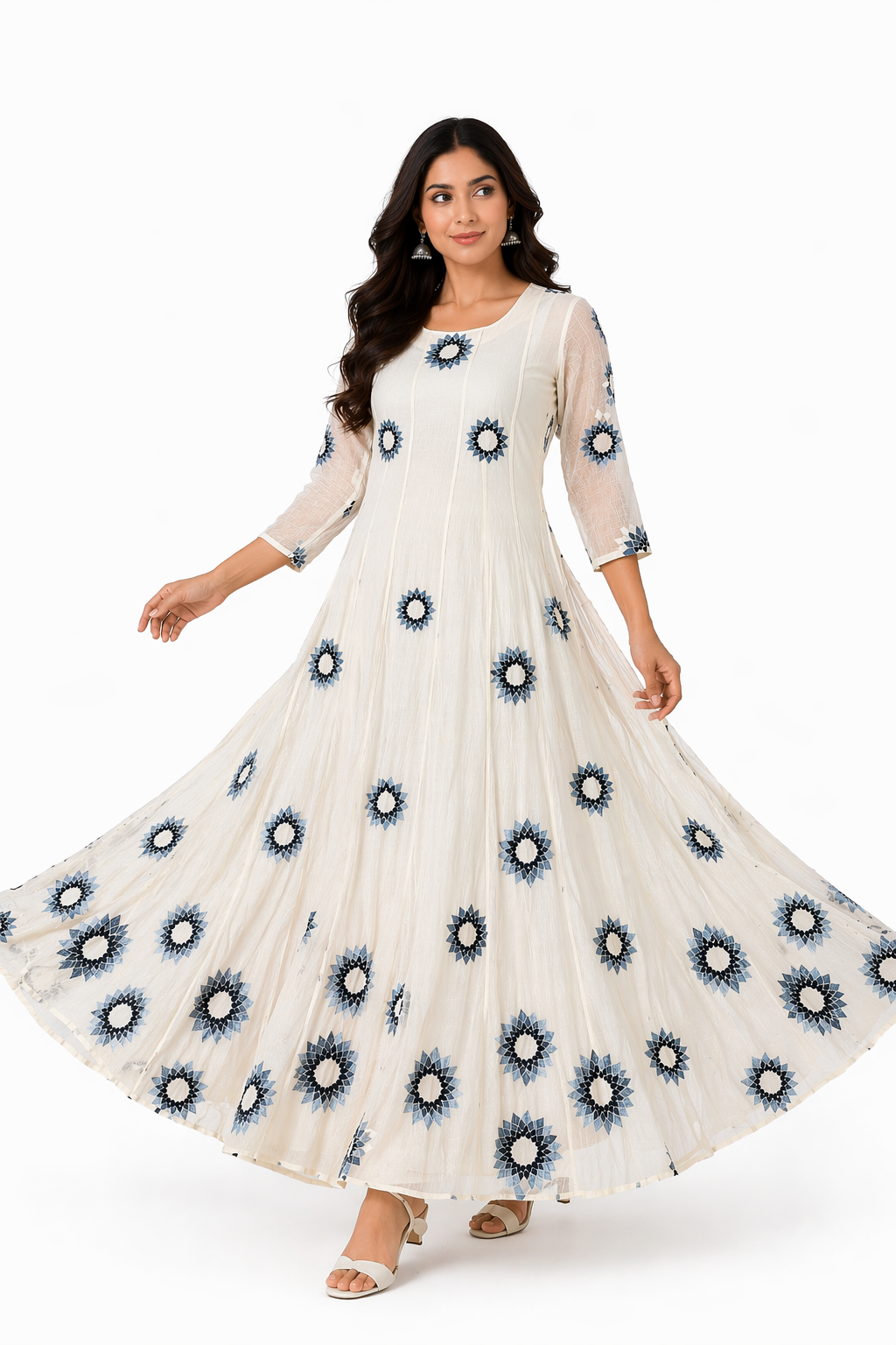 Off White Chanderi Anarkali with embroidery Work