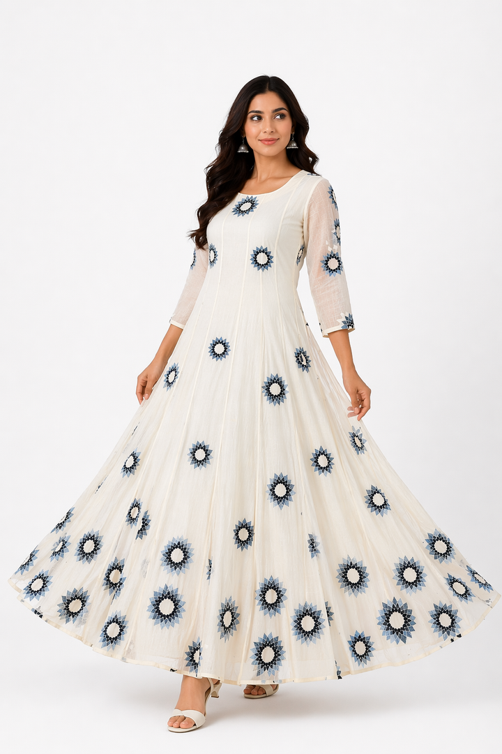 Off White Chanderi Anarkali with embroidery Work