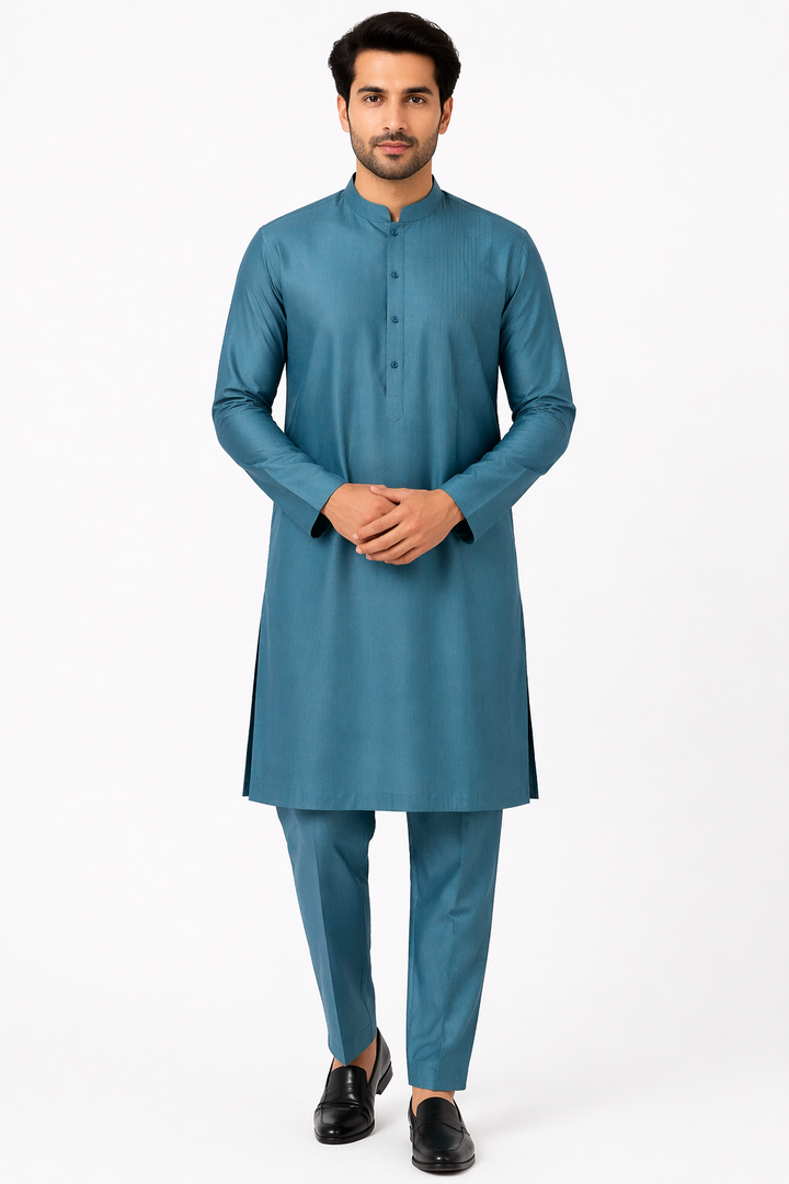 Deep Dark Blue Katan Silk Kurta Set with Pant