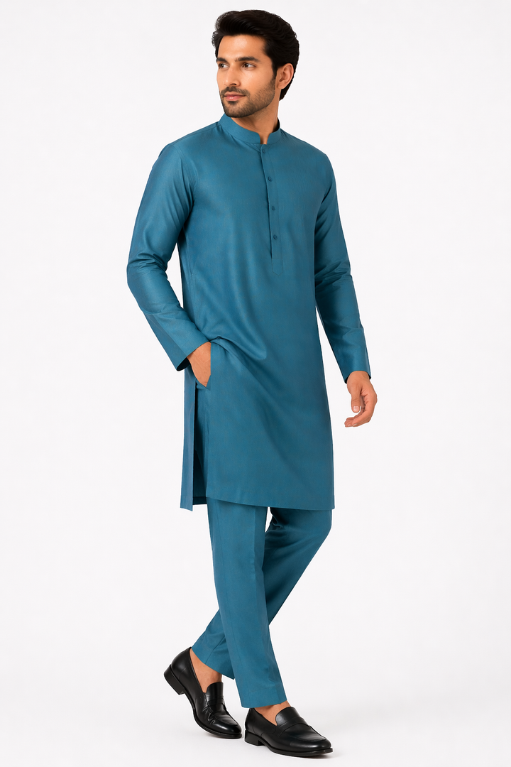 Deep Dark Blue Katan Silk Kurta Set with Pant