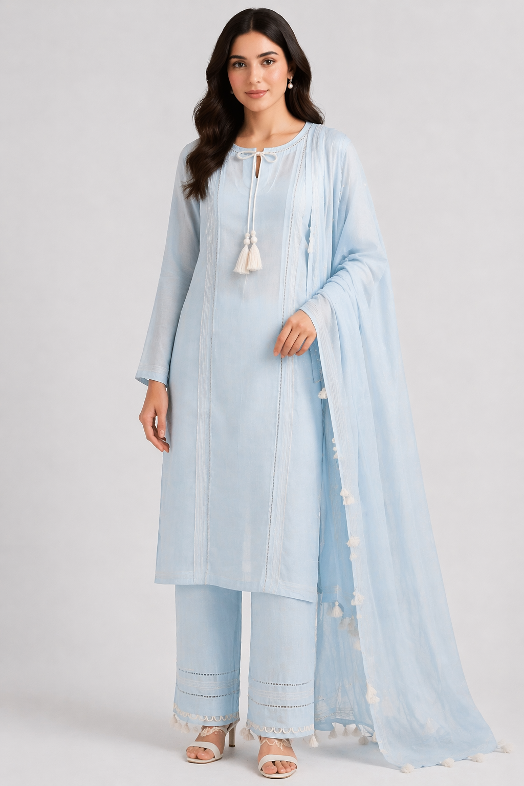 Peach Katan Silk Kurti Set with Pant & Organza Dupatta