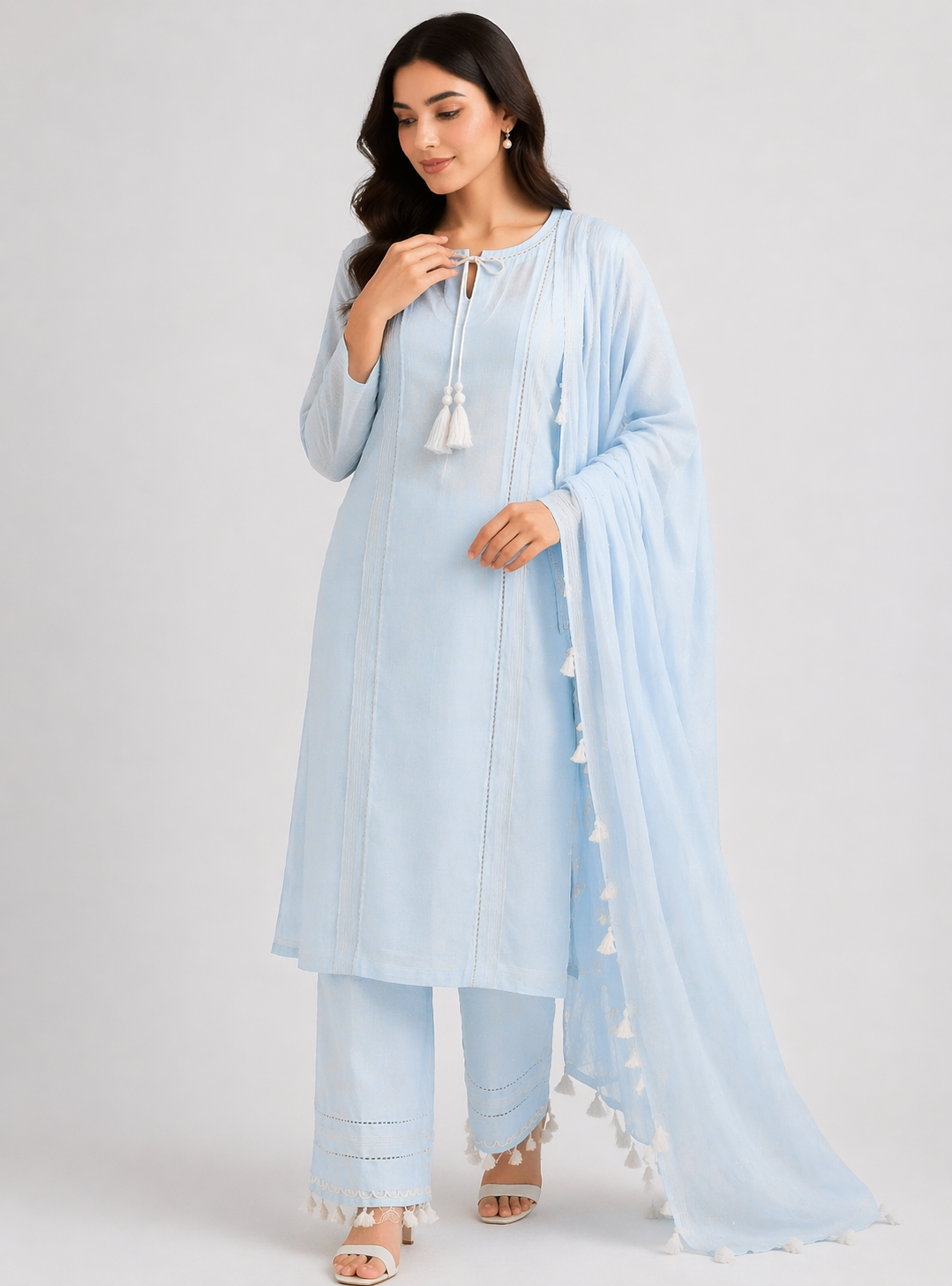 Peach Katan Silk Kurti Set with Pant & Organza Dupatta
