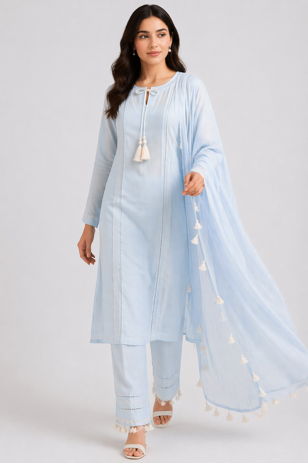 Peach Katan Silk Kurti Set with Pant & Organza Dupatta