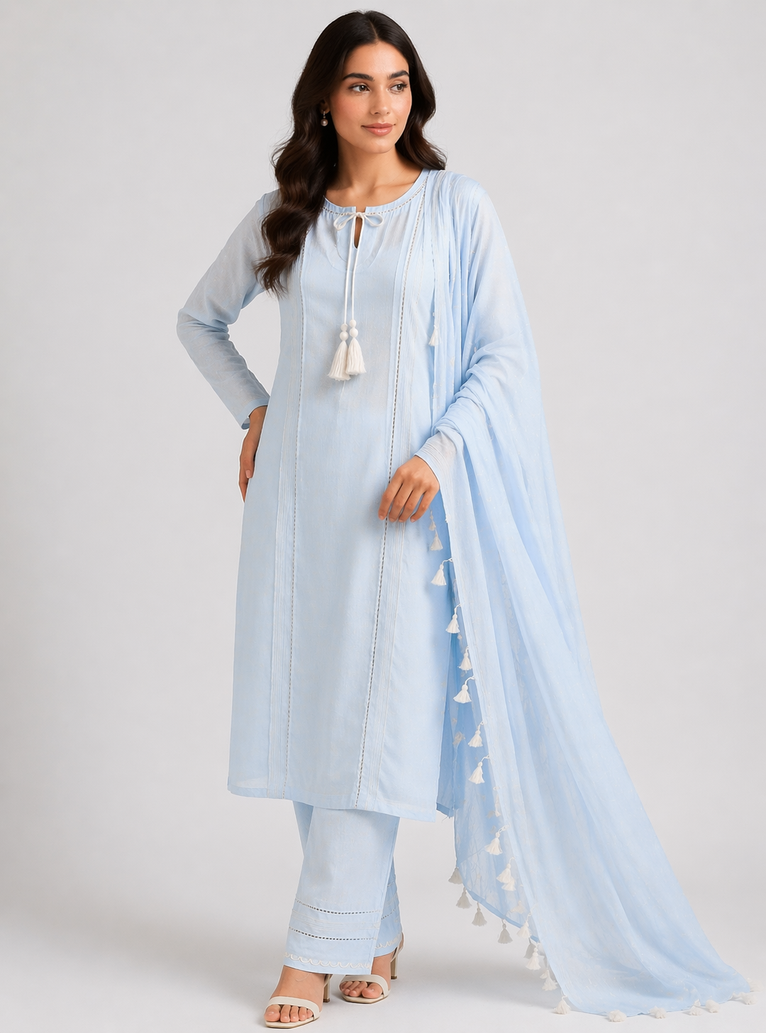 Peach Katan Silk Kurti Set with Pant & Organza Dupatta