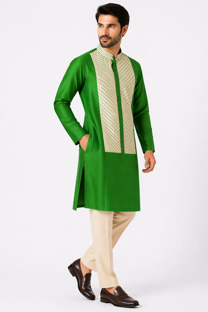 Parrot Green Katan Silk Kurta Set with Pant