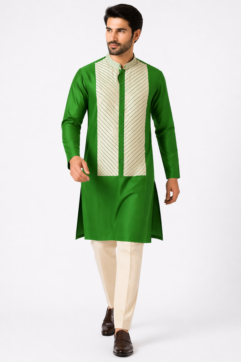 Parrot Green Katan Silk Kurta Set with Pant