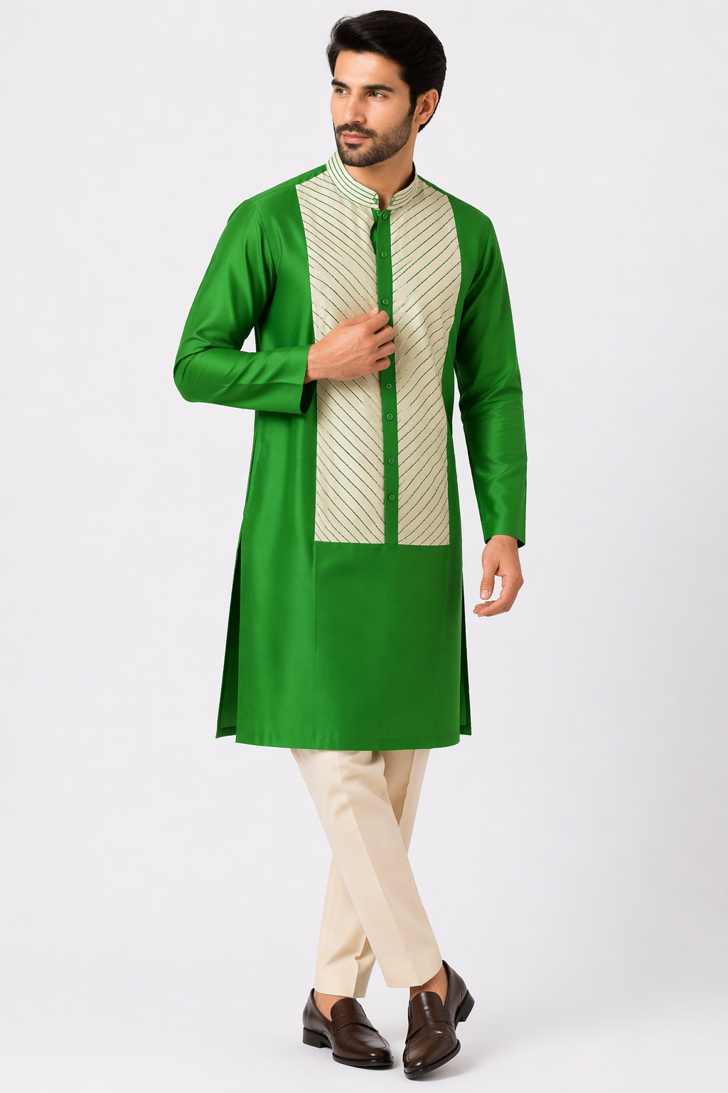 Parrot Green Katan Silk Kurta Set with Pant
