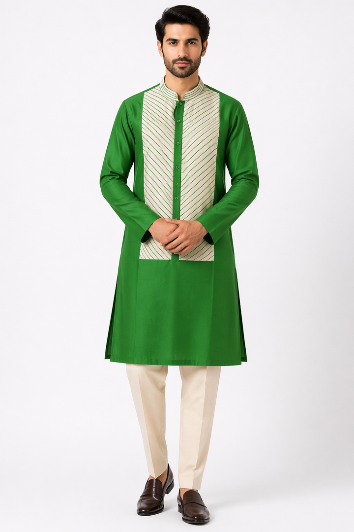 Parrot Green Katan Silk Kurta Set with Pant