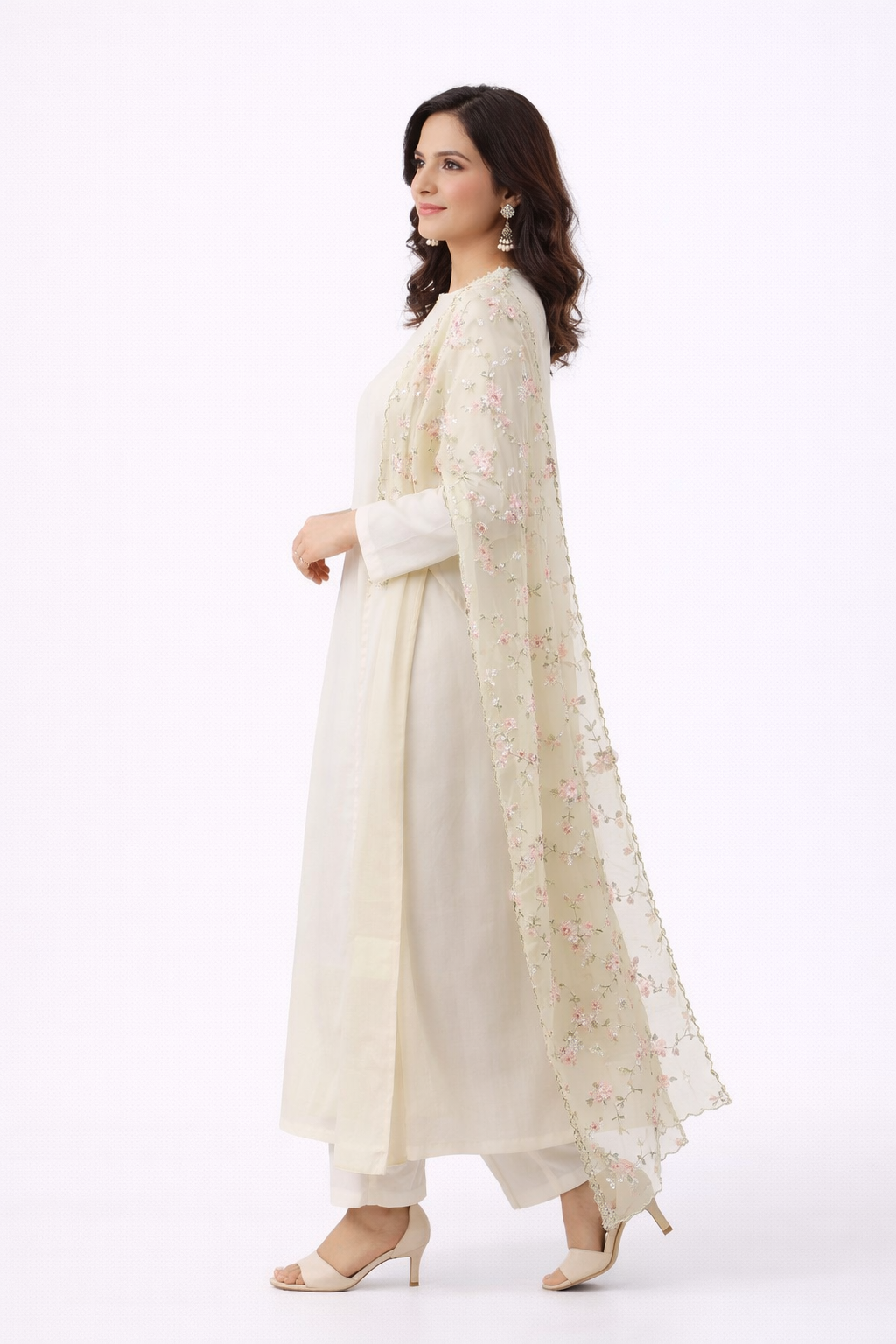 Buy Lime Yellow Shaded Kurti Set with Organza Dupatta