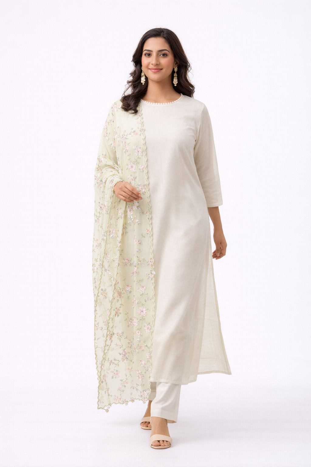 Buy Lime Yellow Shaded Kurti Set with Organza Dupatta
