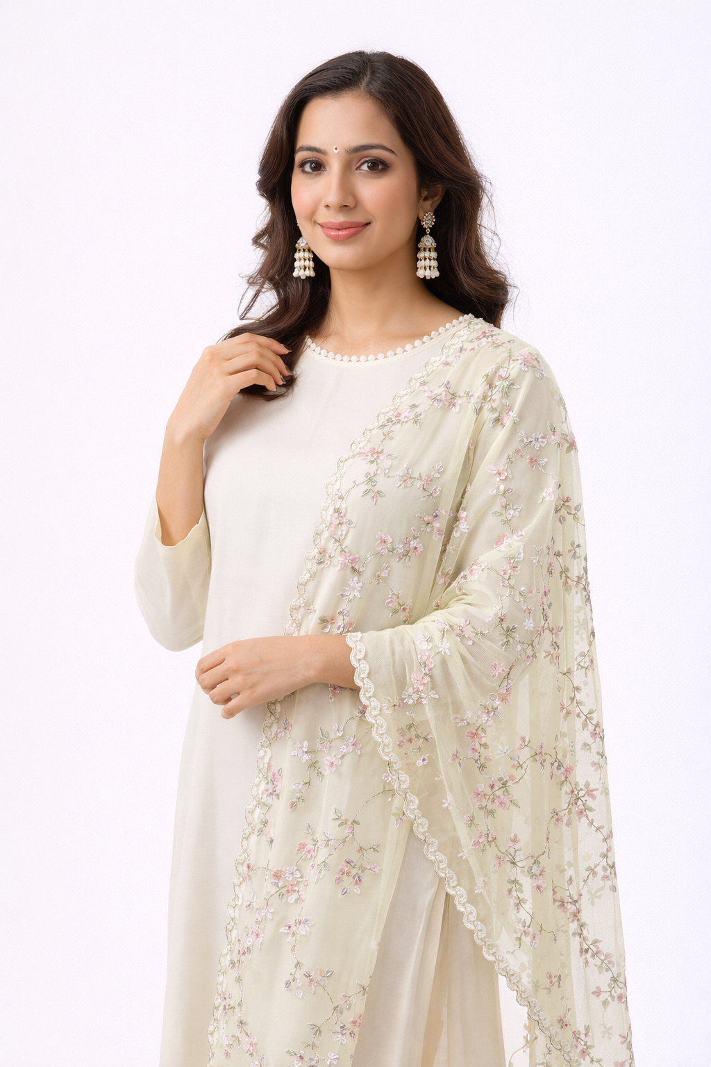 Buy Lime Yellow Shaded Kurti Set with Organza Dupatta