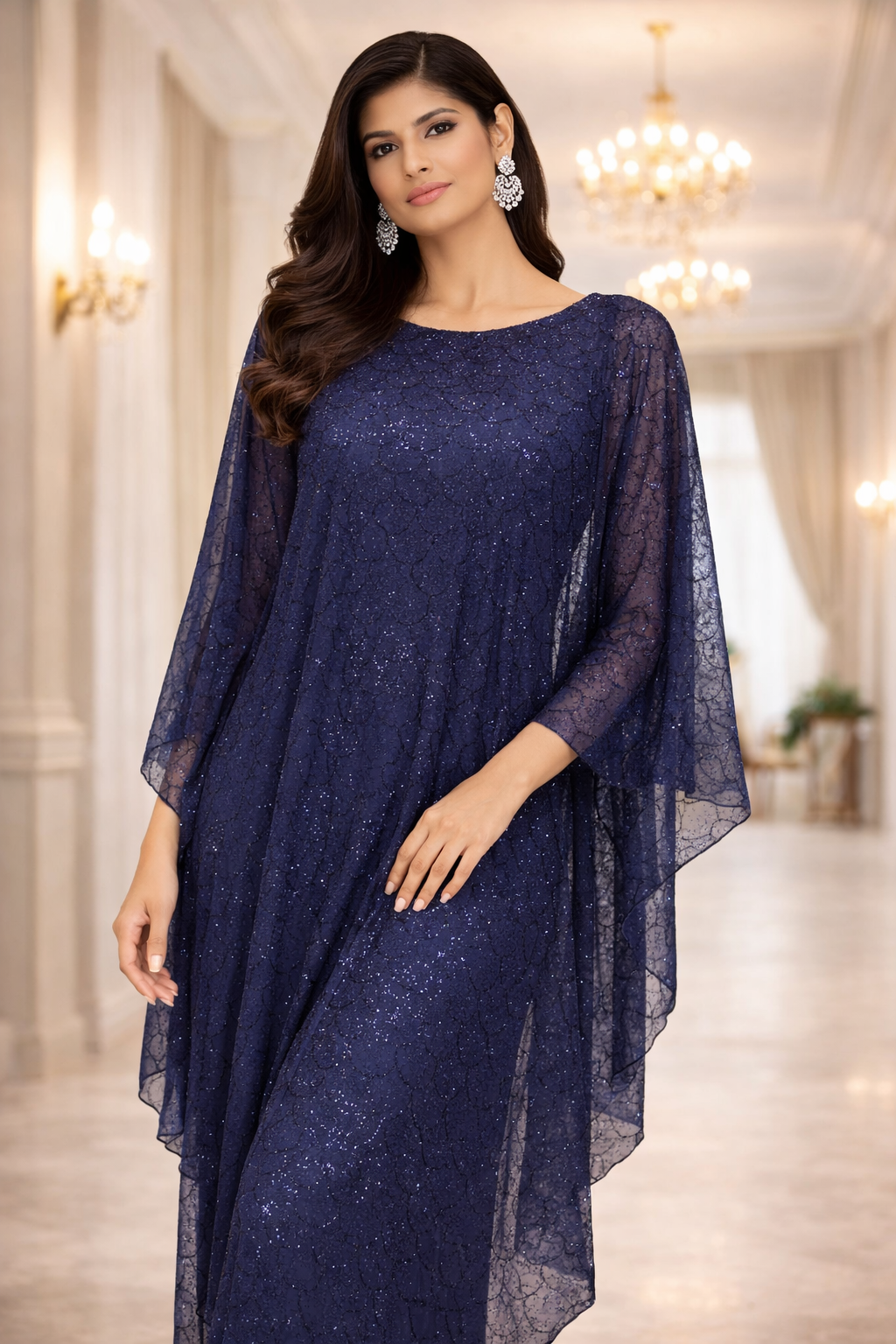 Navy Blue Kaftan Set with Pant & Bustier