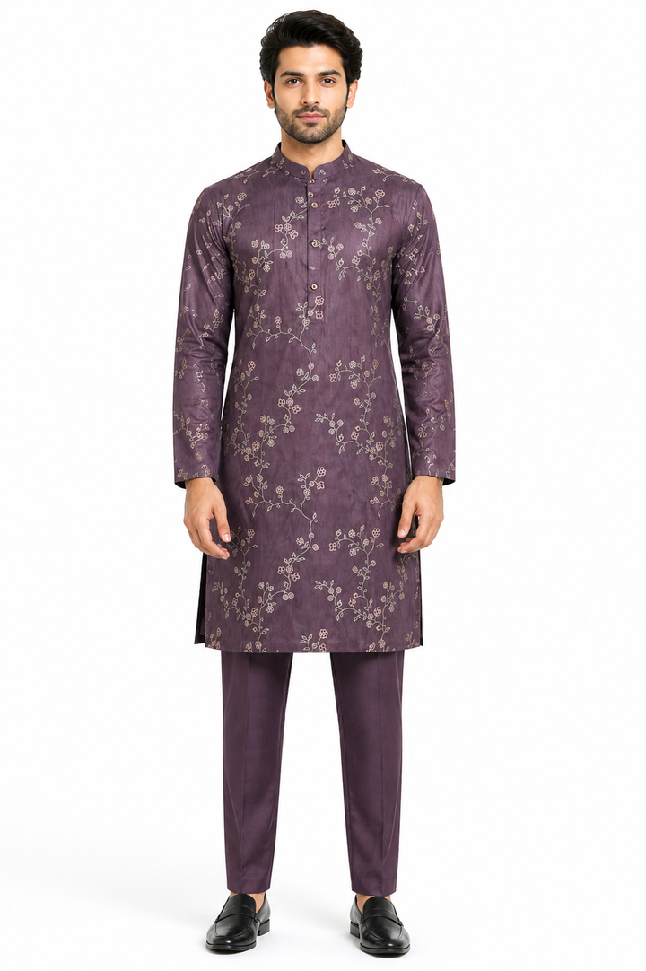 Burgundy Raw Silk Kurta Set with Pant