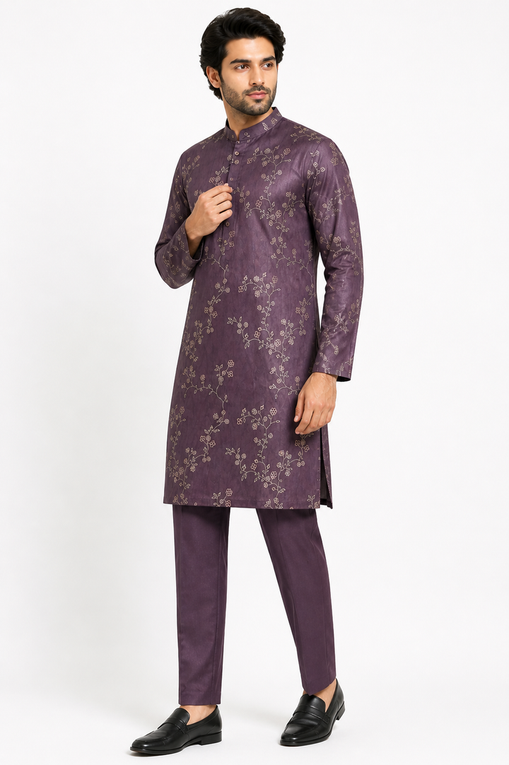 Burgundy Raw Silk Kurta Set with Pant