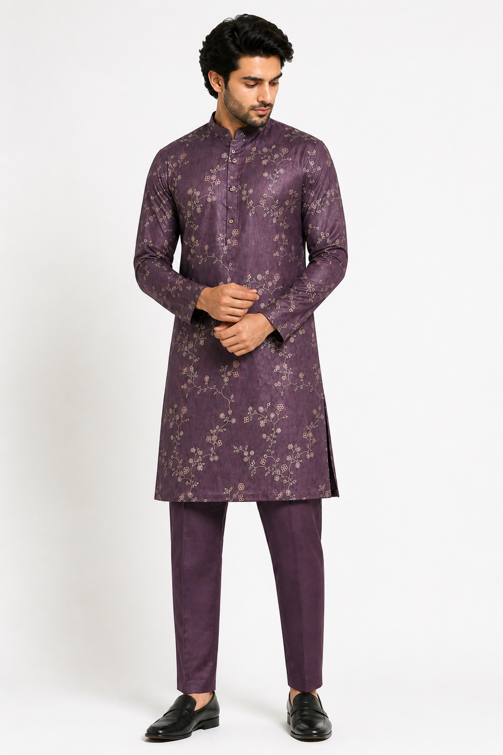 Burgundy Raw Silk Kurta Set with Pant