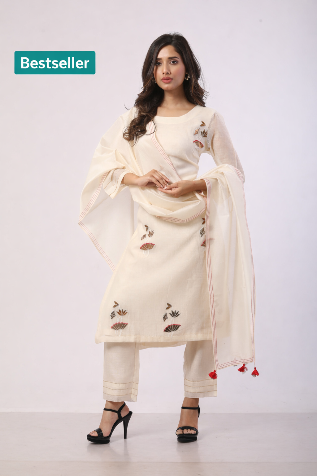 Off-White Pure Chanderi Kurta Set with Patch Work