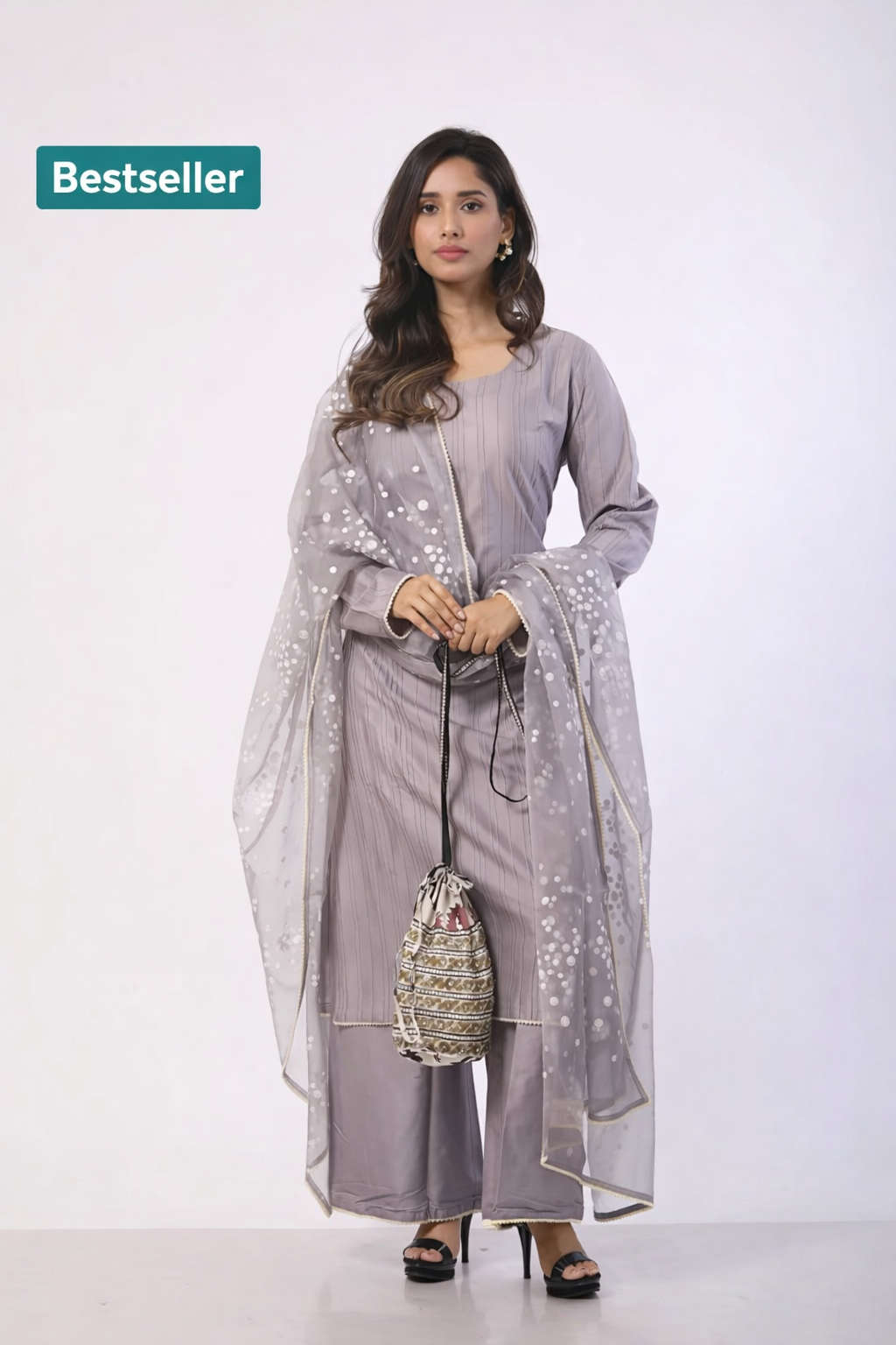 Mauve Kurta-Pant with Satin Art Organza Dupatta