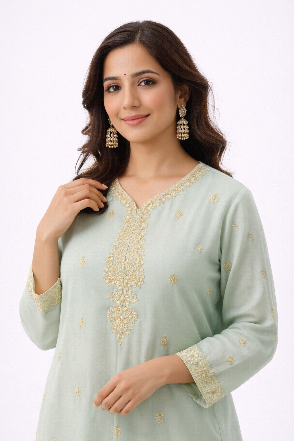 Buy Light Green Kurta Gharara Set with Organza Dupatta