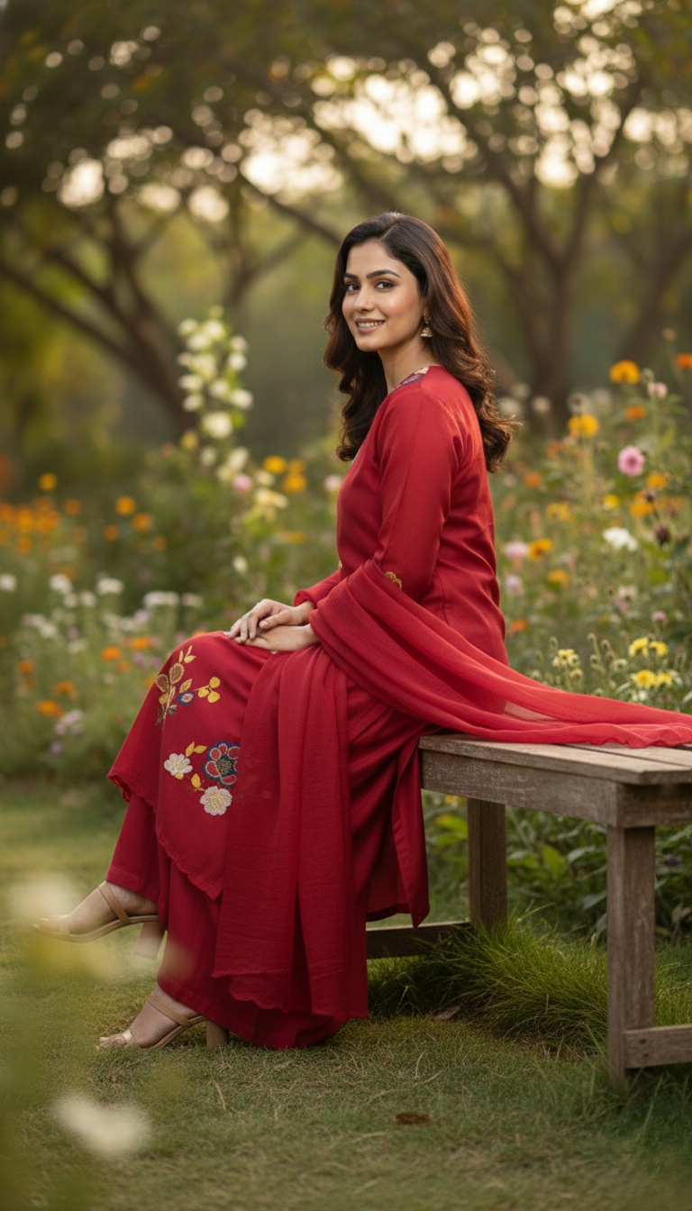 Maroon Pure Silk Chanderi Semi-Stitched Suit Set