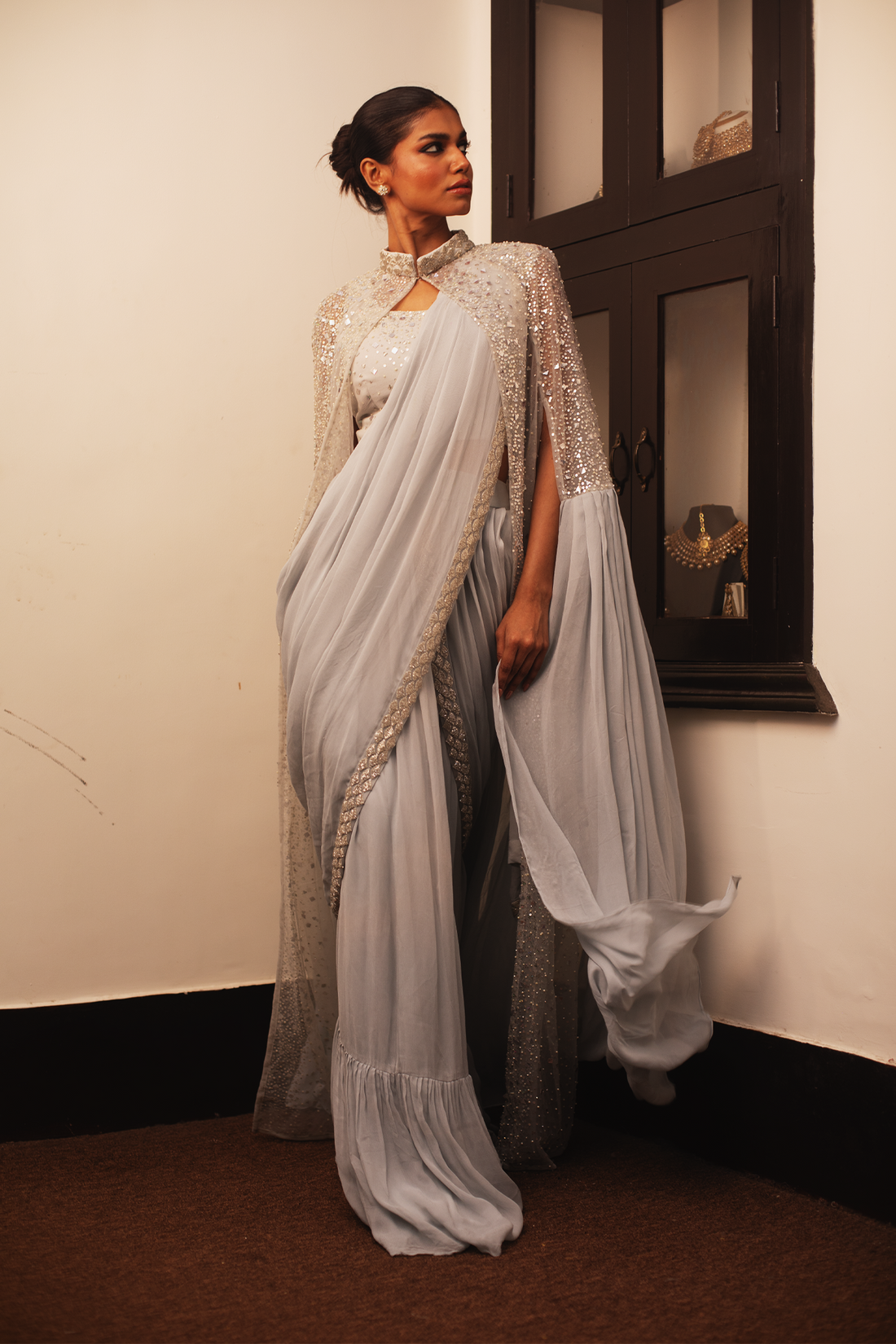 OFF WHITE SAREE WITH JACKET & BLOUSE