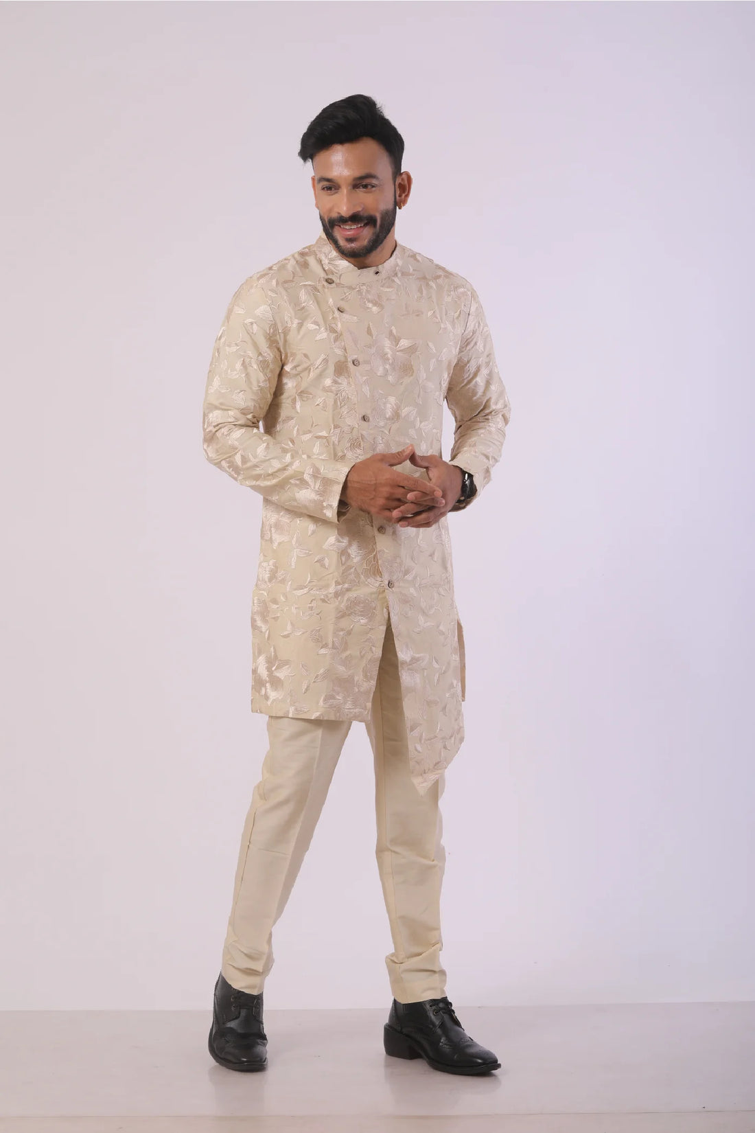 Bone Brown Resham Embroidered Kurta with Pant