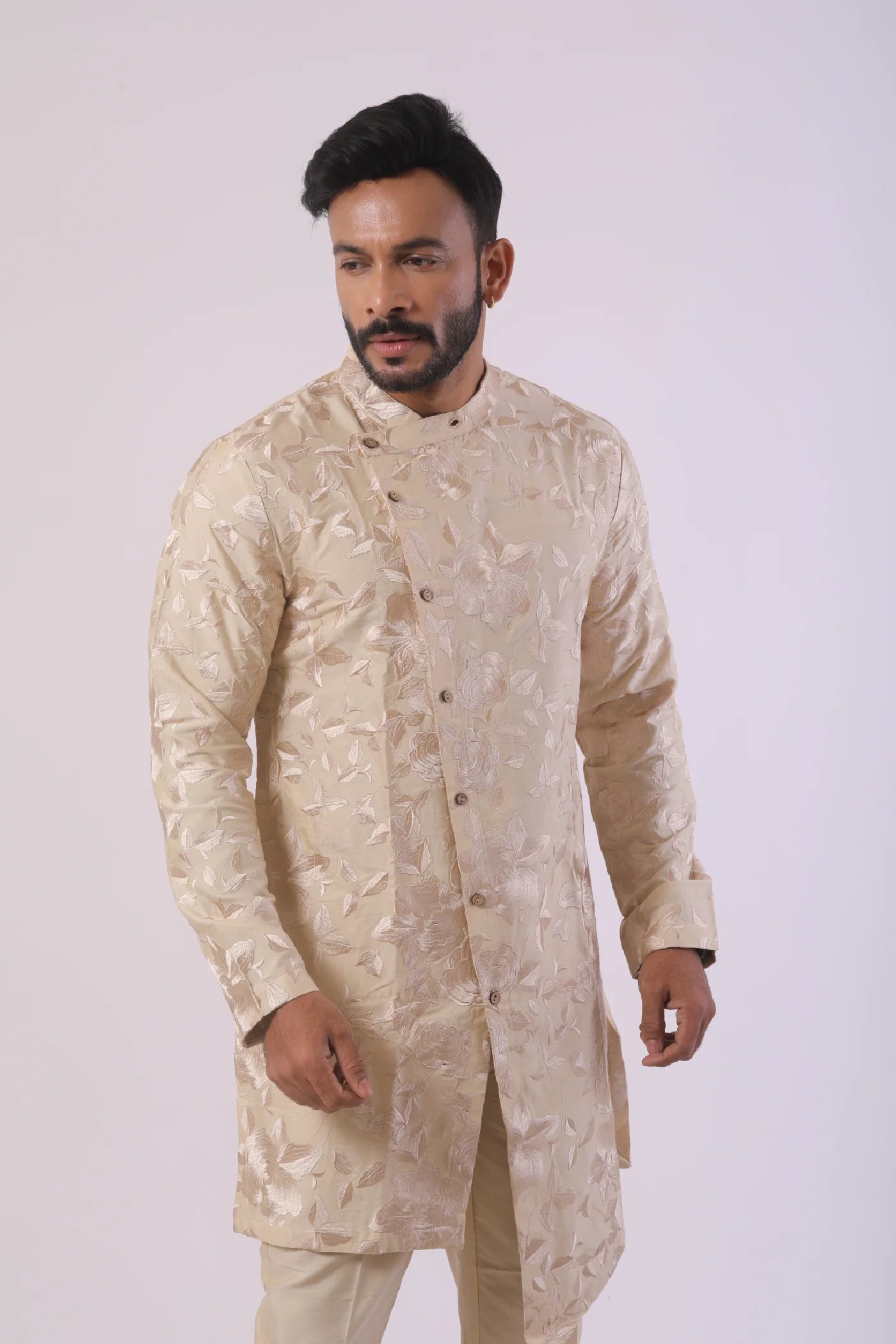 Bone Brown Resham Embroidered Kurta Set