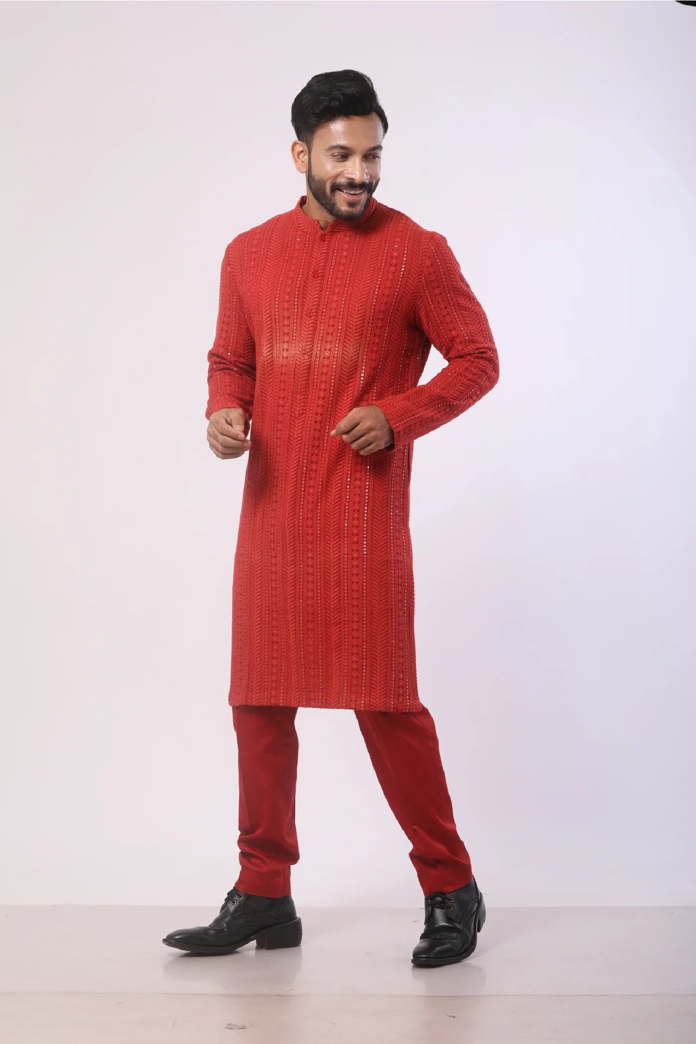 Red embroidered Kurta set