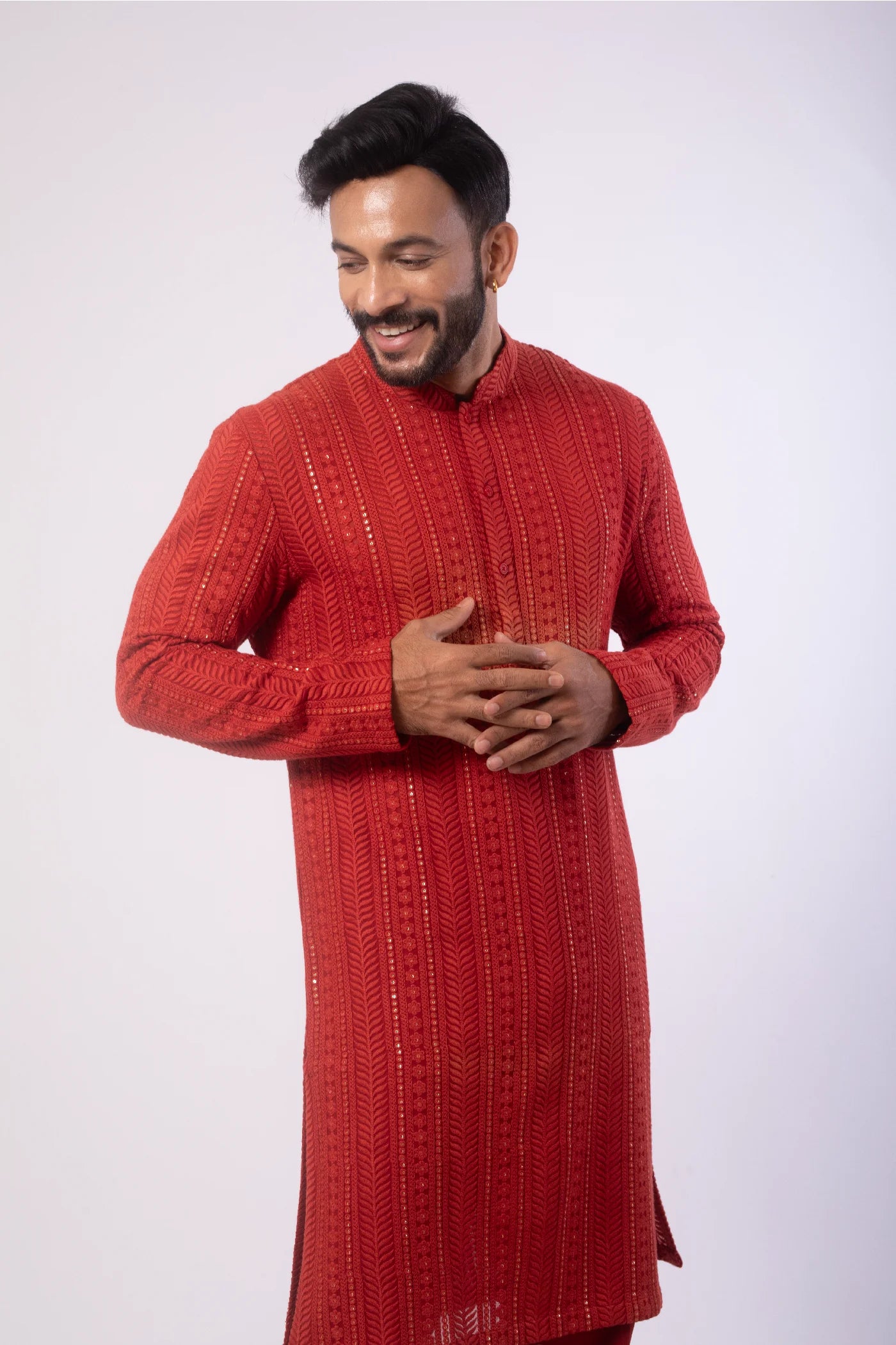 Red embroidered Kurta set