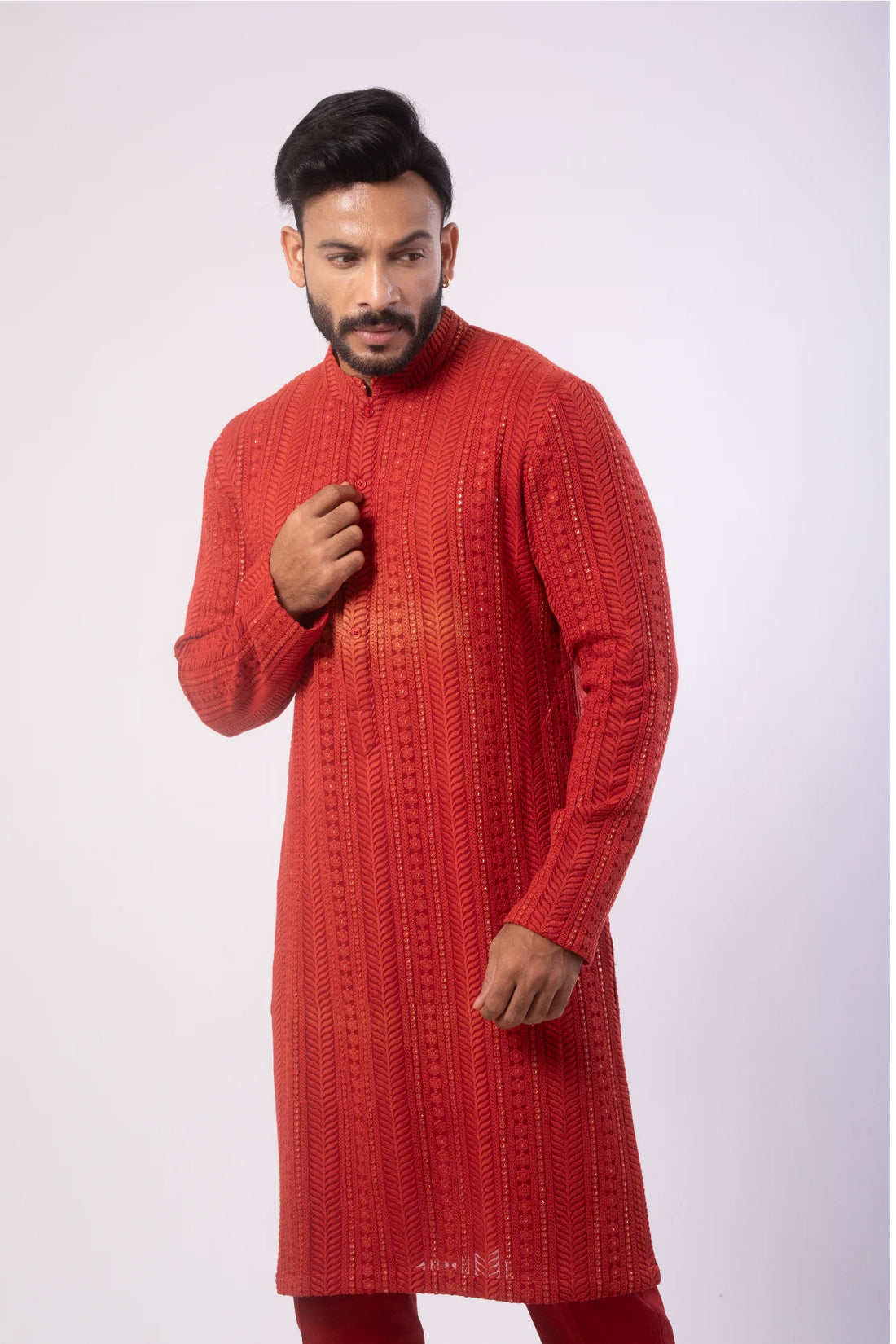 Red embroidered Kurta with Pant set