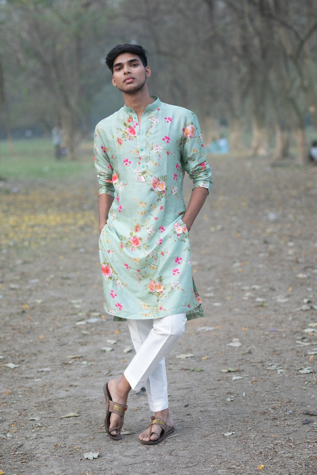 Teal Kurta with Off-white Pant