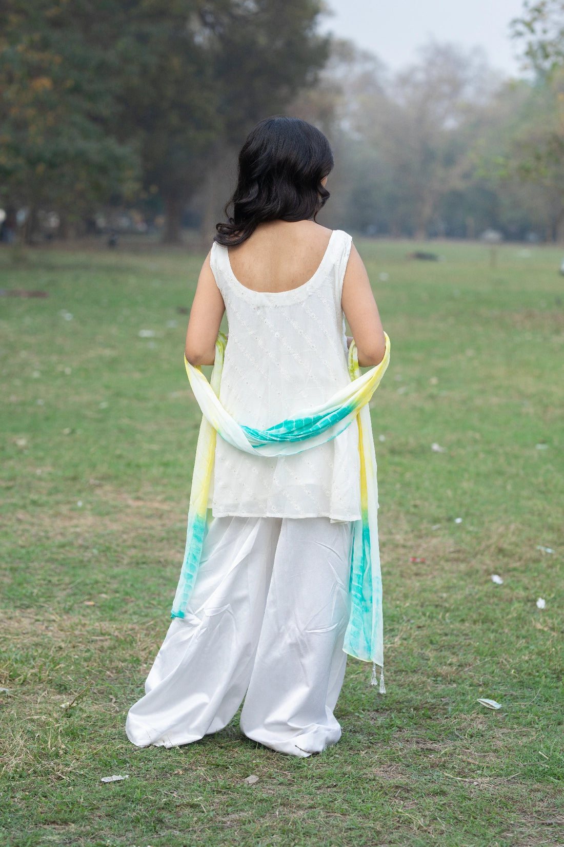 White Tie-Dye with Kurti Pant and Dupatta