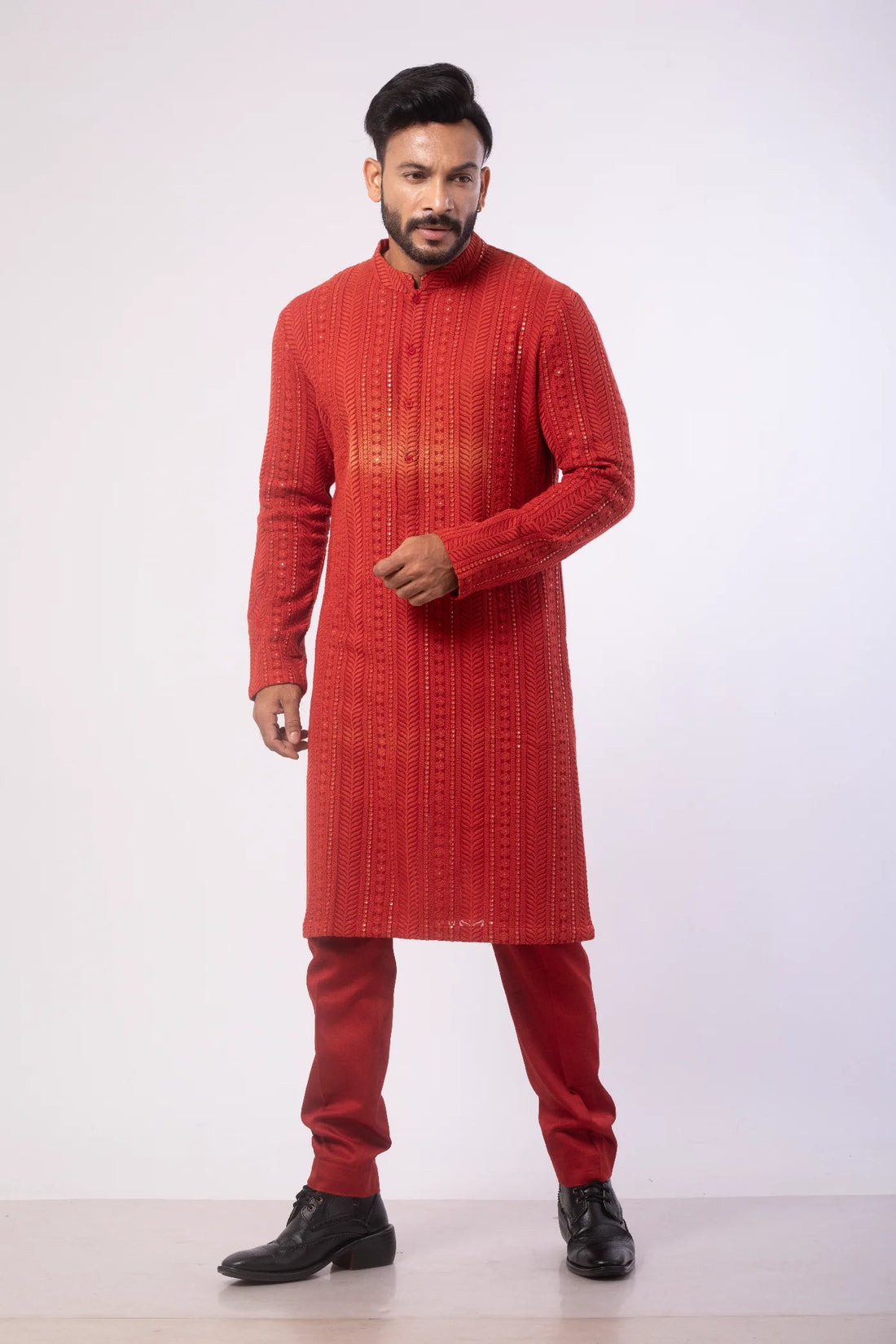 Red embroidered Kurta with Pant set