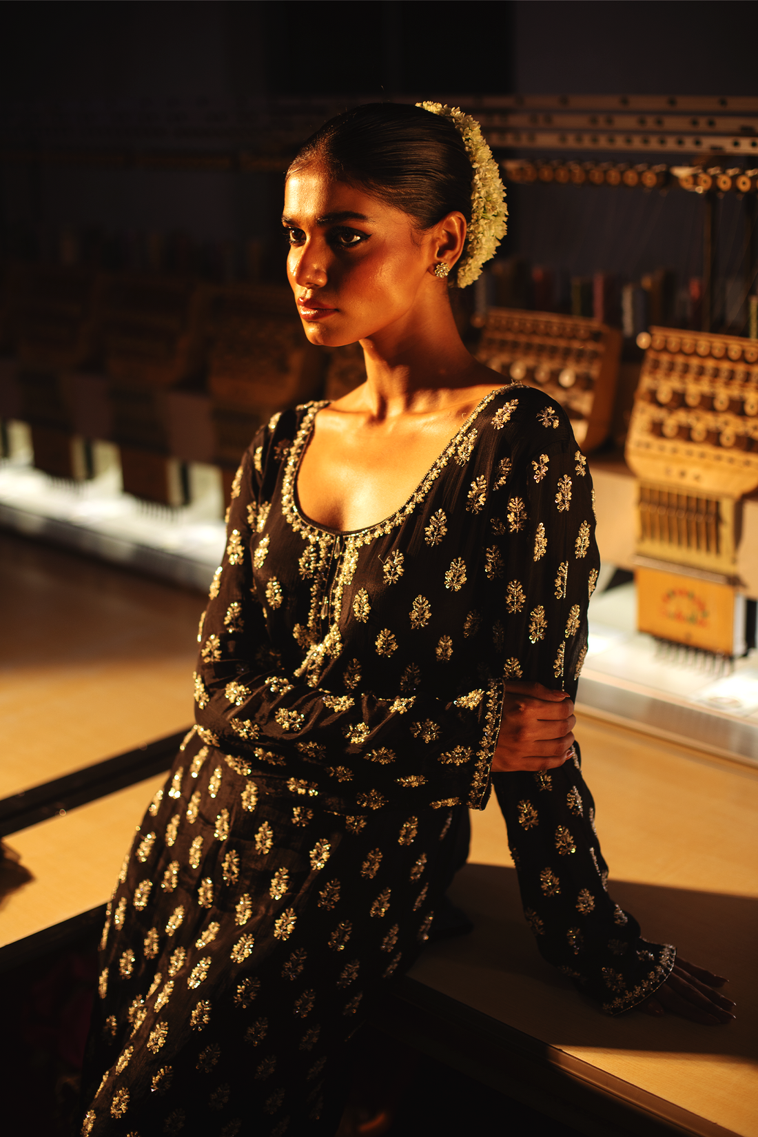 BLACK KURTI WITH SHARARA AND DUPATTA