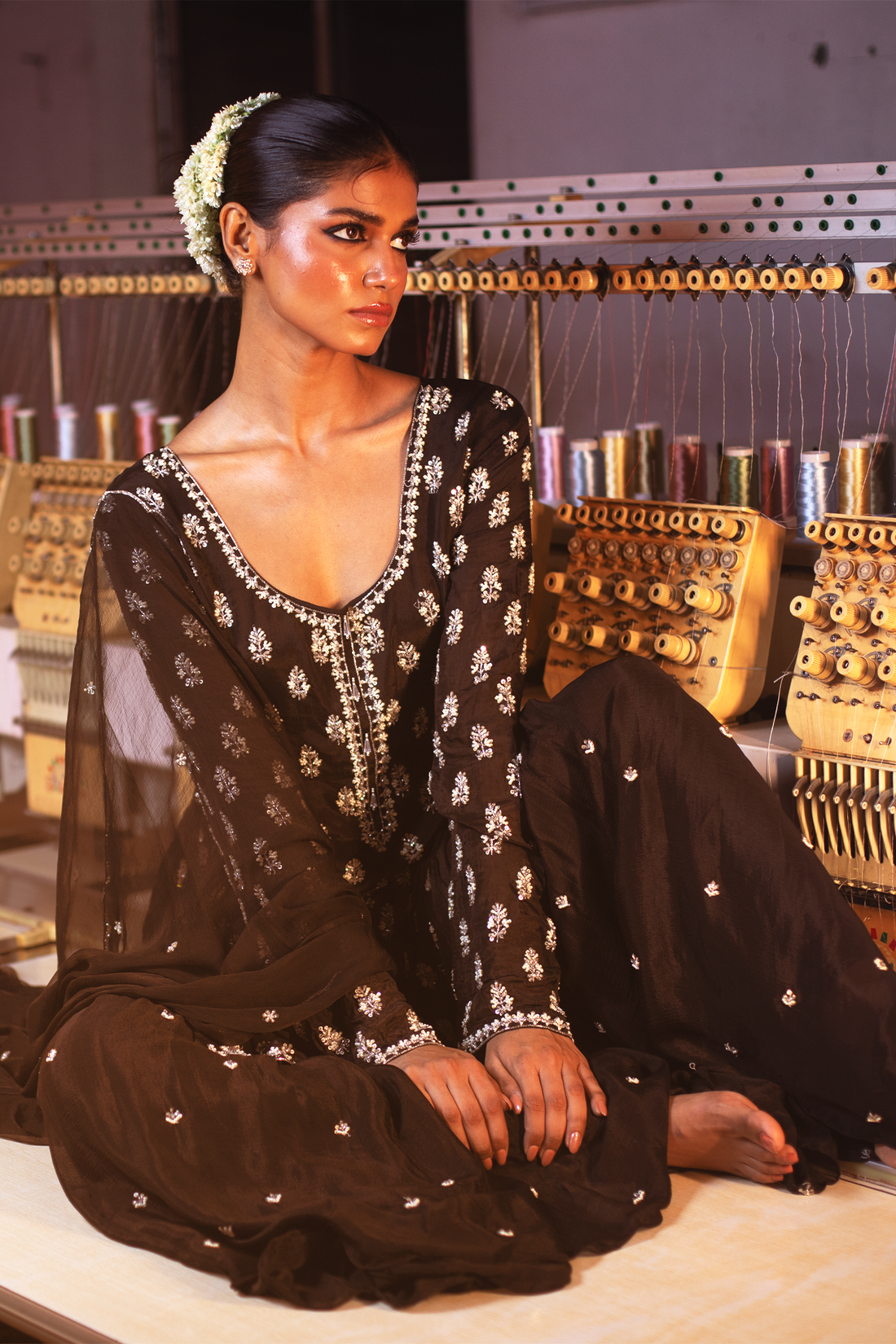 BLACK KURTI WITH SHARARA AND DUPATTA