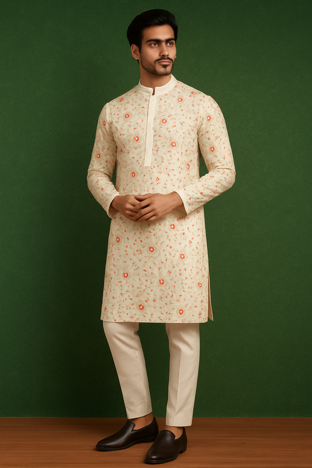 Multi-Colour Embroidered Chinnon Kurta Set