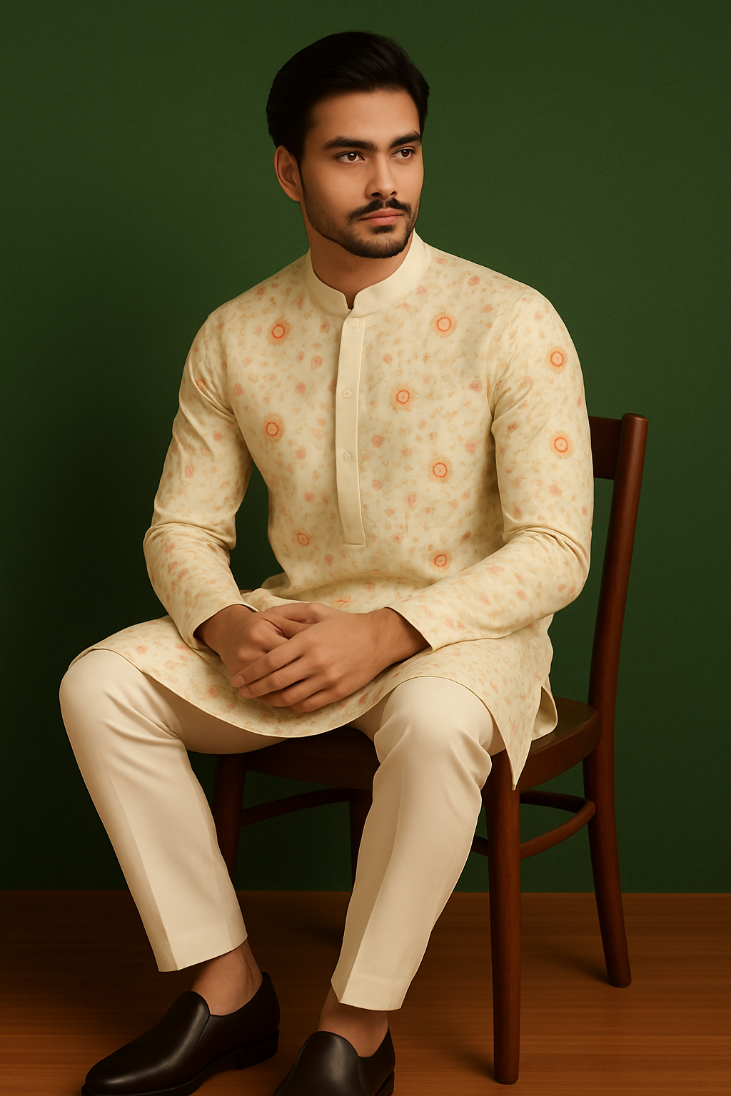 Multi-Colour Embroidered Chinnon Kurta Set