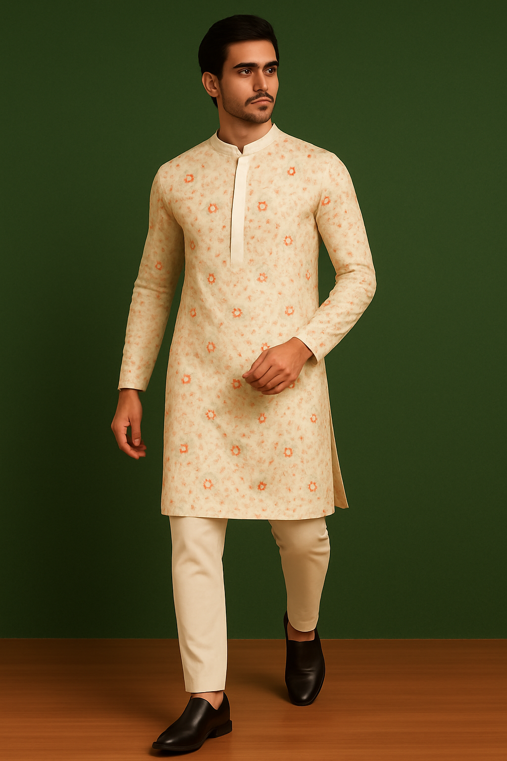 Multi-Colour Embroidered Chinnon Kurta Set