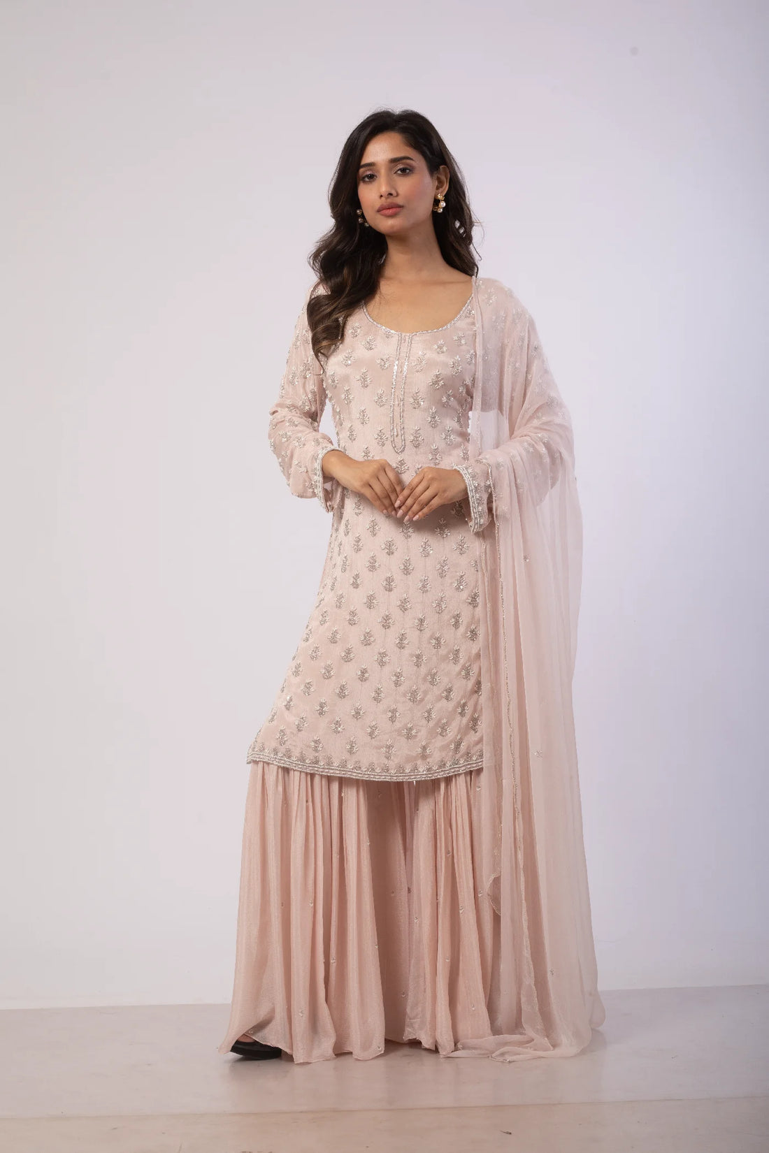 Pink Kurti with Sharara and Dupatta