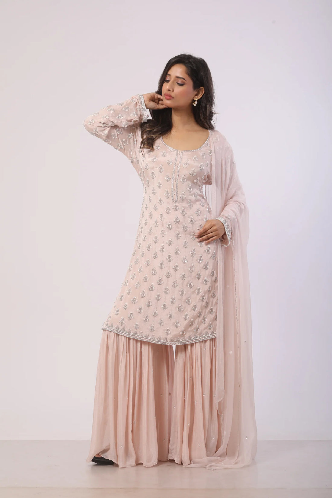 Pink Kurti with Sharara and Dupatta