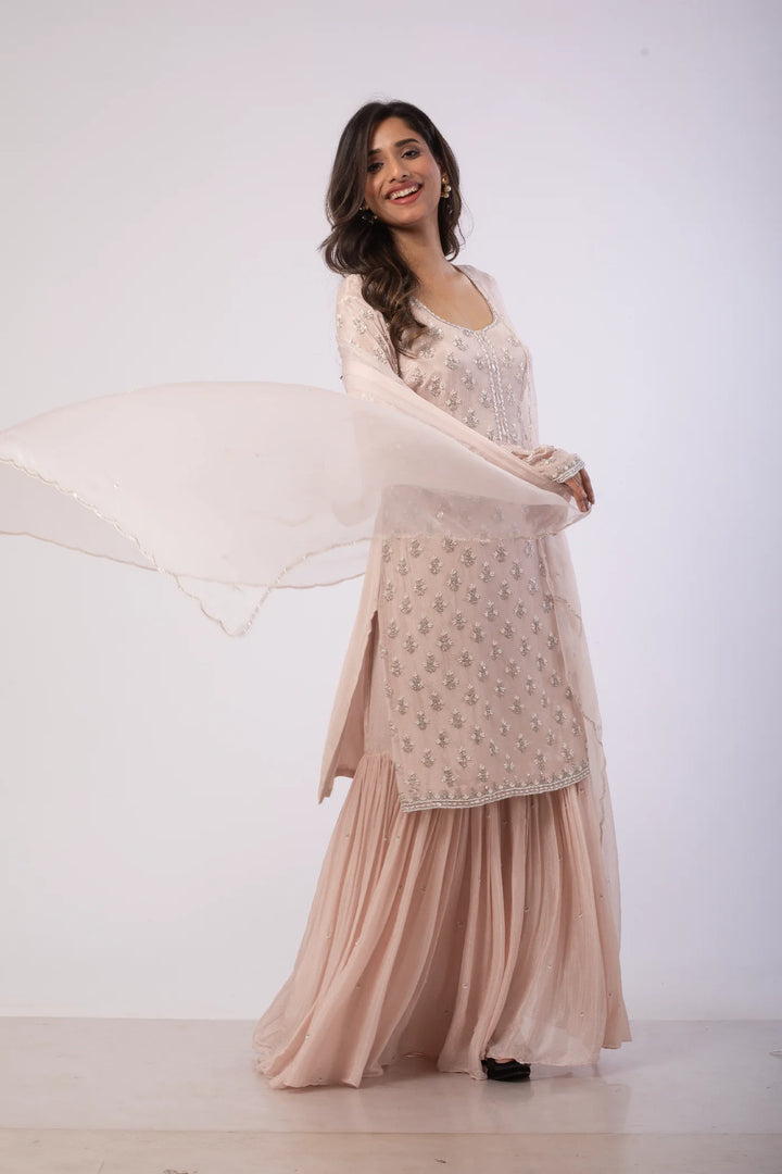 Pink Kurti with Sharara and Dupatta