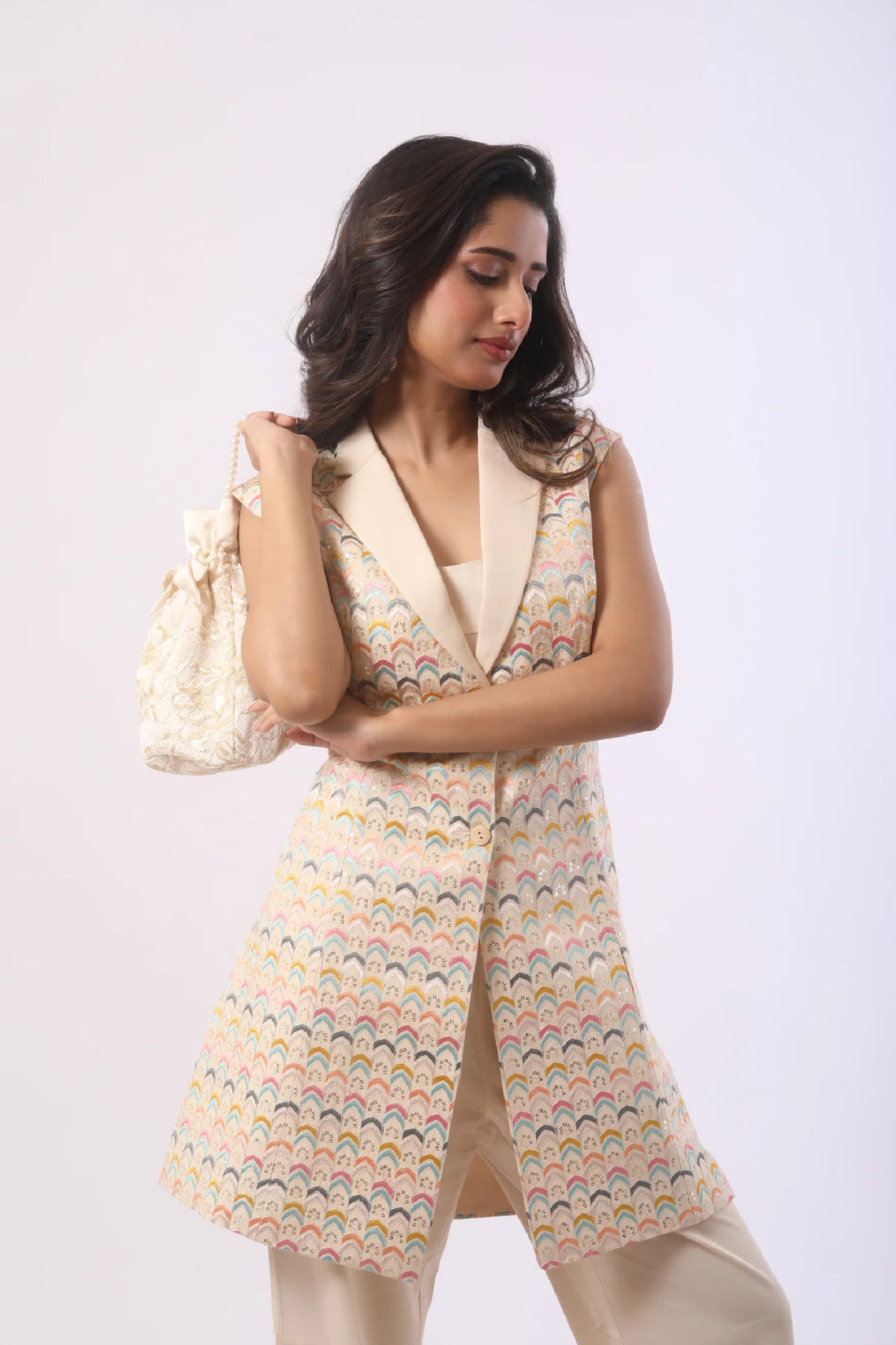 Light Beige Jacket with Cotton Bell Bottom Set