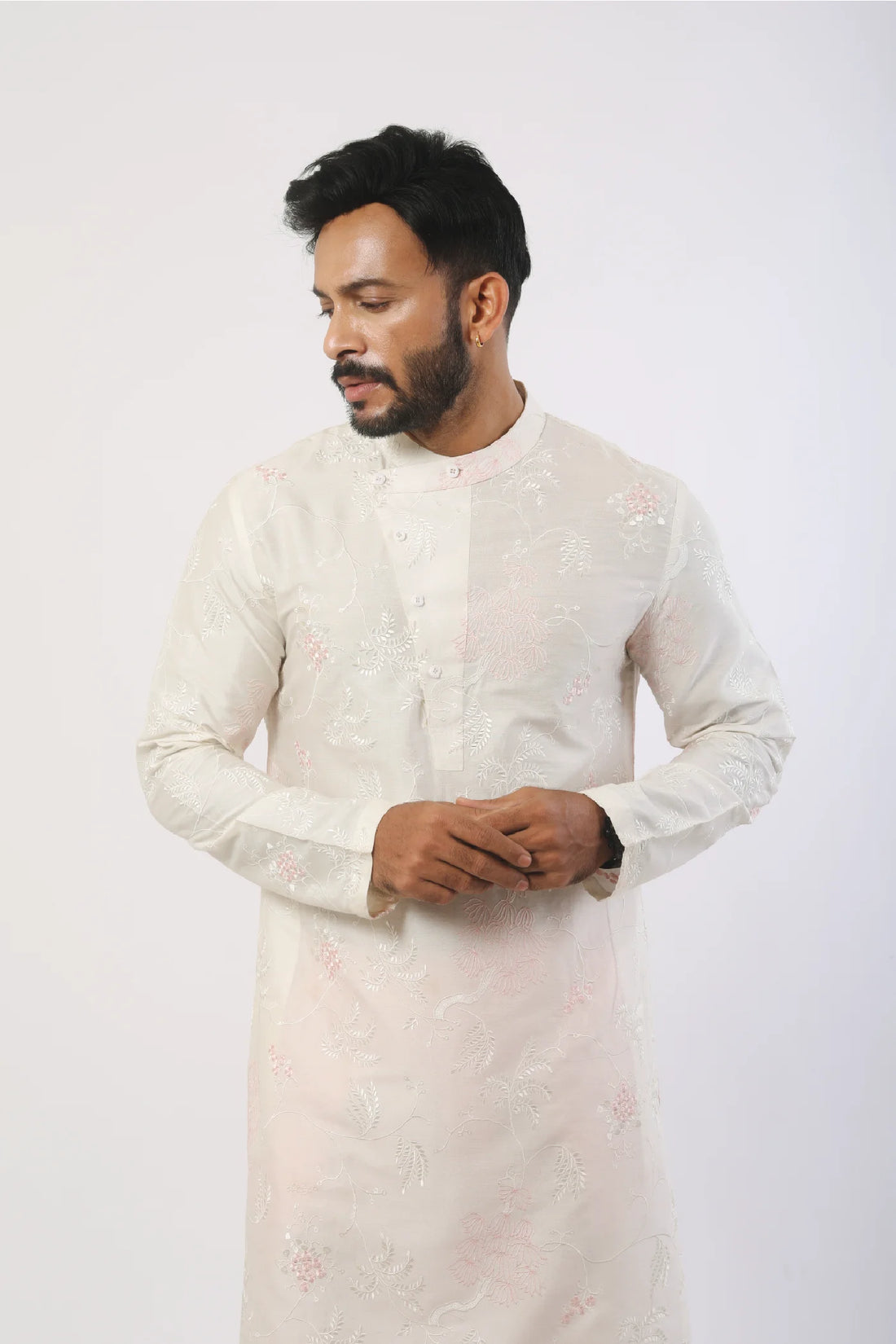 Off White embroidered Kurta with Pink Pant